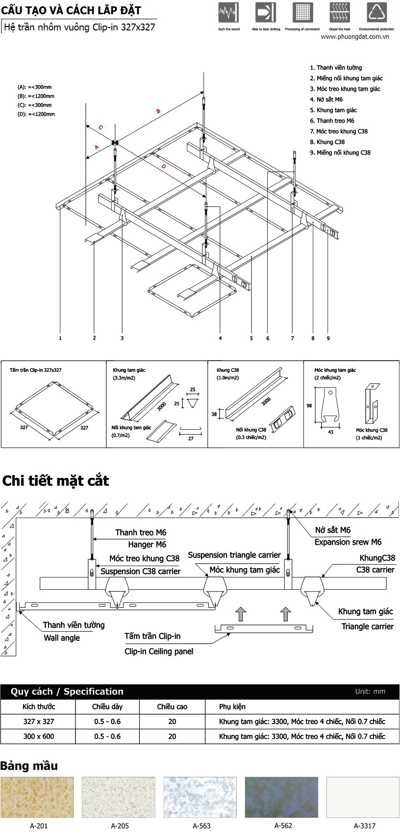  Trần nhôm vuông Clip-in 327x327